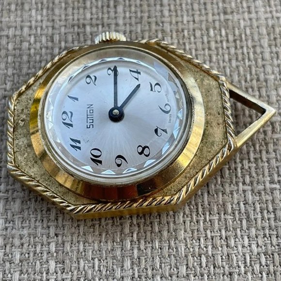 Vintage Sutton Watch Necklace Swiss Made Gold Tone Hand Winding Pocket Watch - Picture 3 of 11